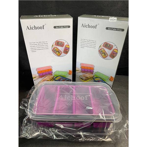 2 2-Packs of XL Silicone Ice-Cube Trays with Lids - Purple - New
