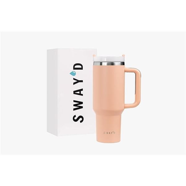 1 SWAY'D S+ 40oz Tumbler; Insulated Stainless Steel Tumbler w/ Handle and Straw - New! (Peach)