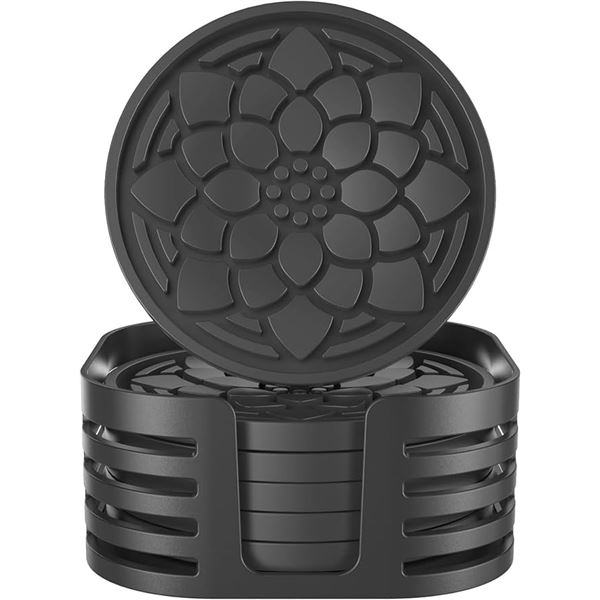 2 6-Pack Sets of Silicone Coasters with Holders - Non-Slip and Non-Stick Design - New