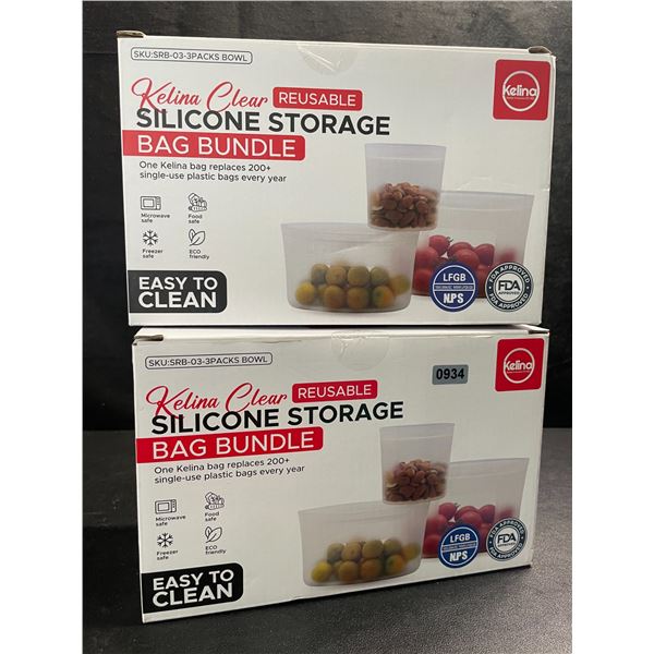 2 Boxes of Kelina Reusable Silicone Bowl-Shaped Storage Bags (3PC Each) - 8,15,33 oz Sizes - New