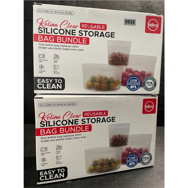 2 Boxes of Kelina Reusable Silicone Bowl-Shaped Storage Bags (3PC Each) - 8,15,33 oz Sizes - New