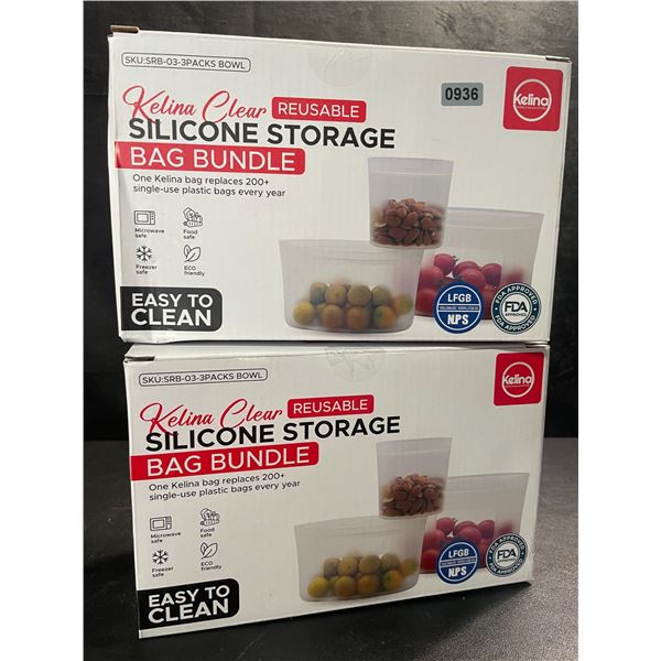 2 Boxes of Kelina Reusable Silicone Bowl-Shaped Storage Bags (3PC Each) - 8,15,33 oz Sizes - New