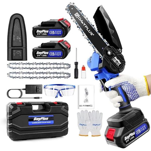 1 Cordless 6-inch Chainsaw Tool Set w/ 2x 21V Batteries - Powerful Handheld Chainsaw - NEW!
