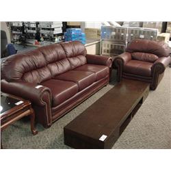 Oxblood Leather Sofa And Chair