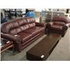 Image 1 : Oxblood Leather Sofa And Chair