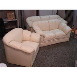 Ivory Leather 3 Piece Sofa Set