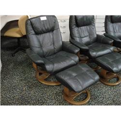 Black Leather Recliner C/w Ottoman