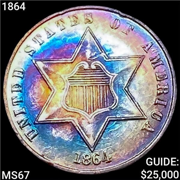 1864 Silver Three Cent SUPERB GEM BU
