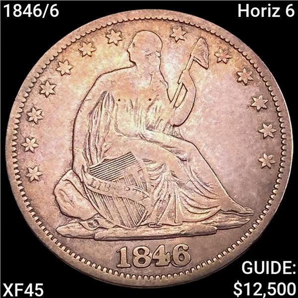 1846/6 Horiz 6 Seated Liberty Half Dollar NEARLY UNCIRCULATED