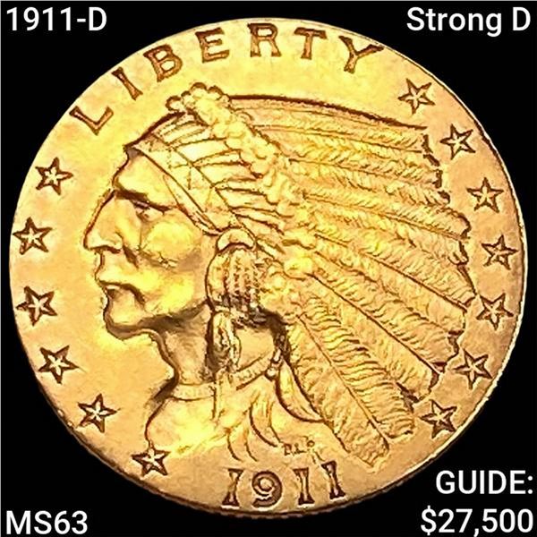1911-D Strong D $2.50 Gold Quarter Eagle CHOICE BU
