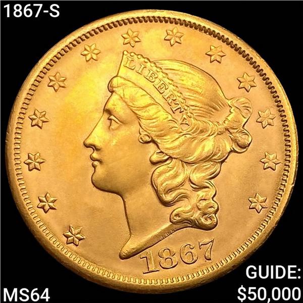 1867-S $20 Gold Double Eagle CHOICE BU