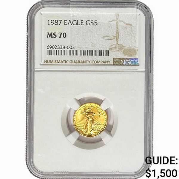 1987 1/10oz $5 Gold Eagle NGC MS70