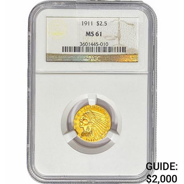 1911 $2.50 Gold Quarter Eagle NGC MS61
