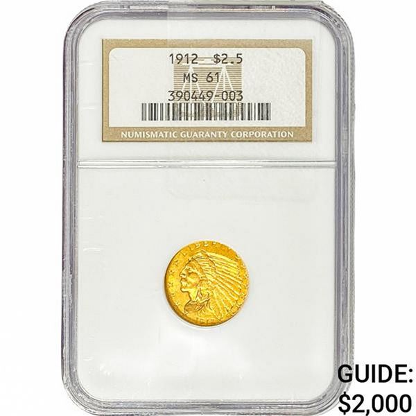 1912 $2.50 Gold Quarter Eagle NGC MS61