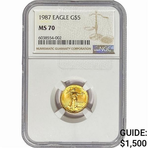1987 1/10oz $5 Gold Eagle NGC MS70