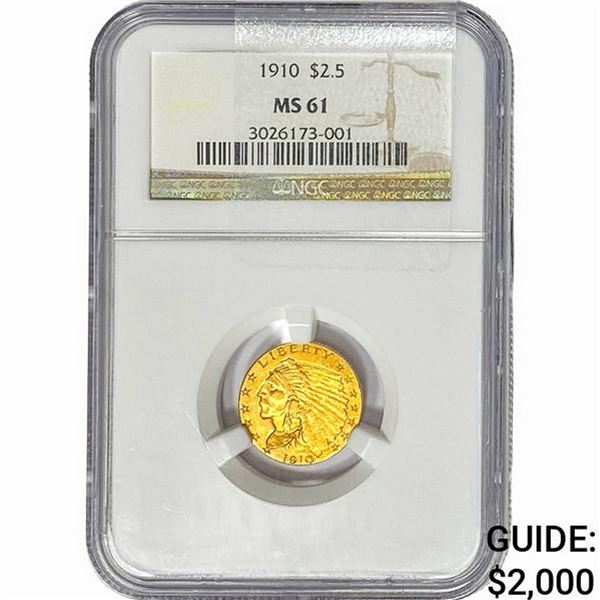 1910 $2.50 Gold Quarter Eagle NGC MS61