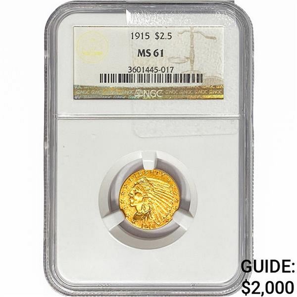 1915 $2.50 Gold Quarter Eagle NGC MS61