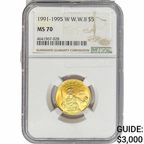 1991-1995 W .242oz Gold $5 WWII NGC MS70