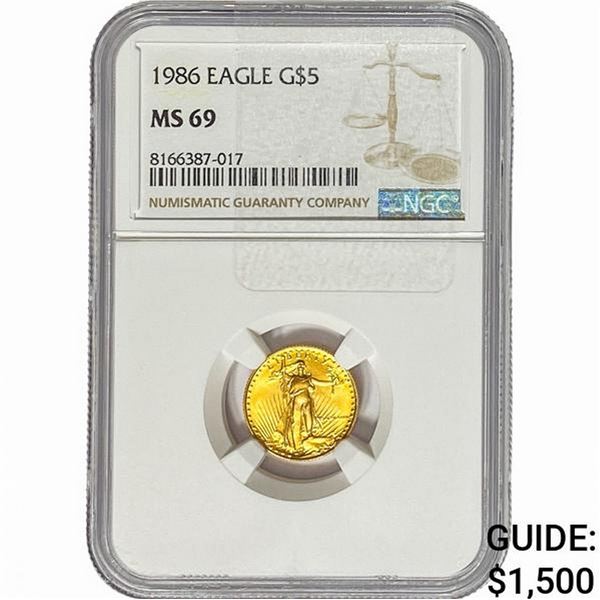 1986 1/10oz $5 Gold Eagle NGC MS69