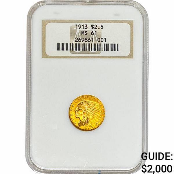 1913 $2.50 Gold Quarter Eagle NGC MS61