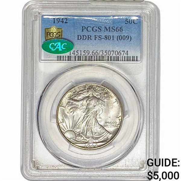 1942 CAC Walking Liberty Half Dollar PCGS MS66