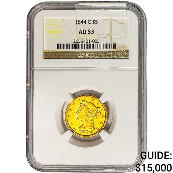1844-C $5 Gold Half Eagle NGC AU53