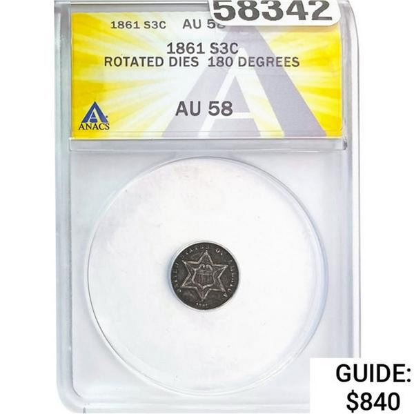 1861 1861 Three-Cent Silver ANACS  AU58