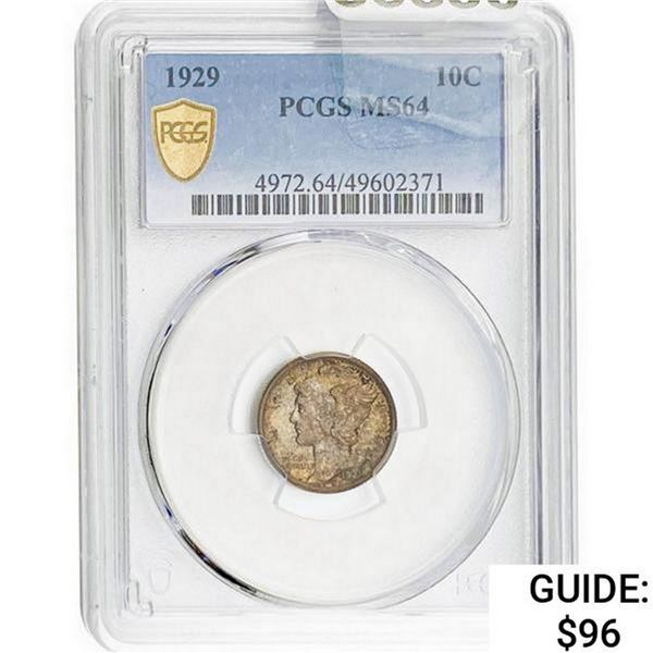 1929 Mercury Silver Dime PCGS MS64