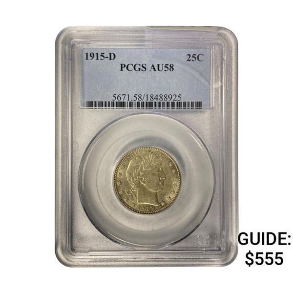 1915-D Barber Quarter  AU58
