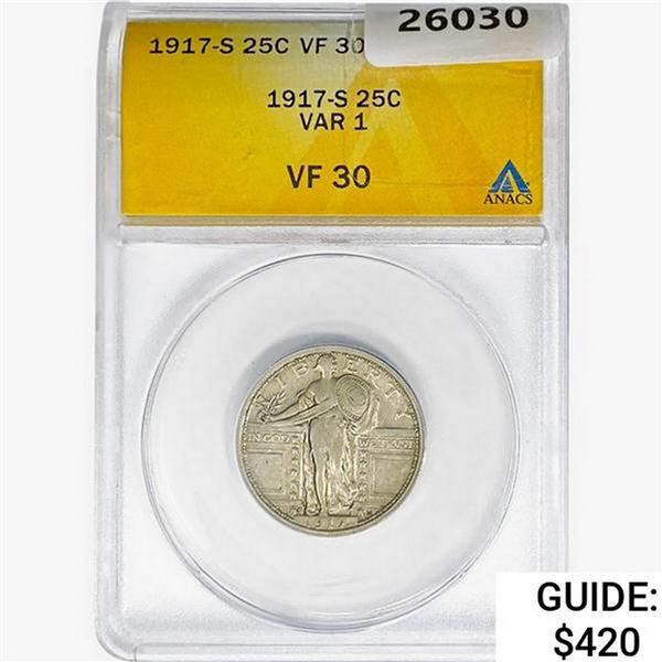 1917-S Standing Liberty Quarter ANACS VF30 VAR-1
