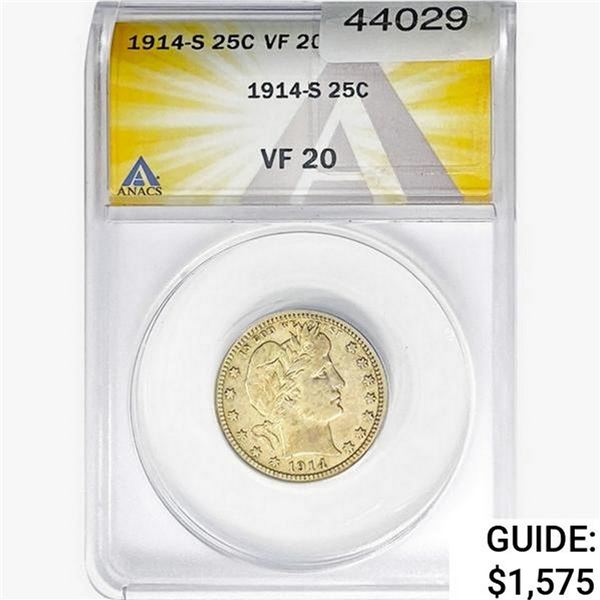 1914-S Barber Quarter ANACS VF20