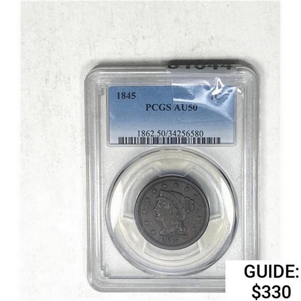 1845 Braided Hair Cent  AU50