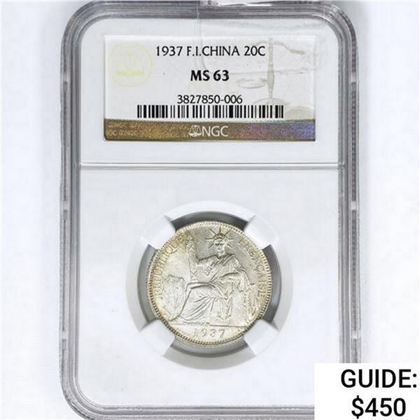 1937 20C .12oz F.I. China Silver NGC MS63