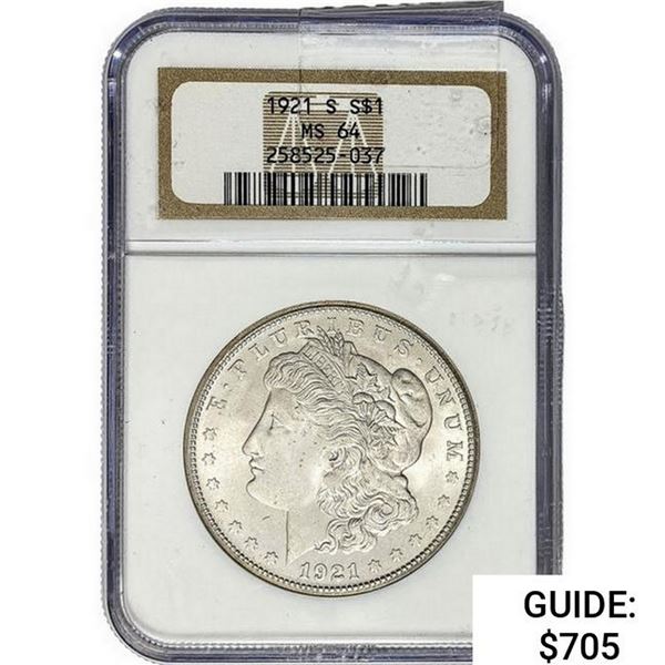 1921-S Morgan Silver Dollar  MS64