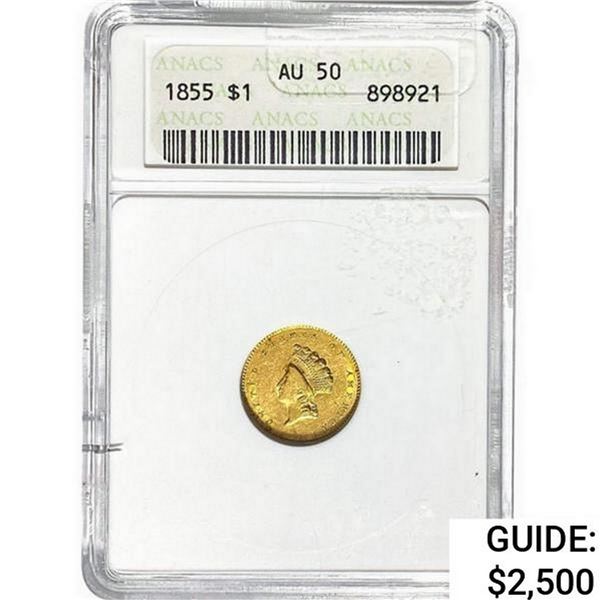 1855 Rare Gold Dollar ANACS AU50