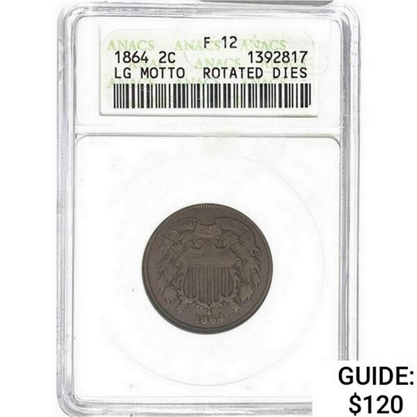 1864 Two Cent Piece ANACS F12