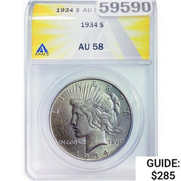 1934 Silver Peace Dollar ANACS AU58