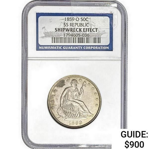 1859-O Seated Lib. 50C NGC SHIPWRECKEFFECT SS REP.