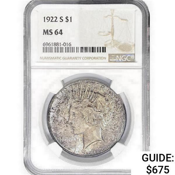 1922-S Silver Peace Dollar NCG MS64