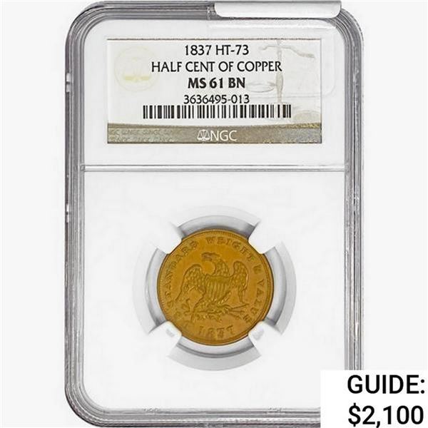 1837 Half Cent of Copper NGC MS61 BN HT-73
