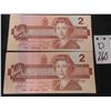 Image 1 : 2 Canadian 1986 2 Dollar Bills Uncirculated