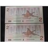 Image 3 : 2 Uncirculated 1986 $2 Bills with Coins S/N