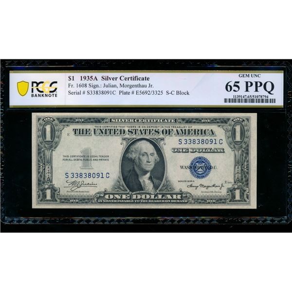 1935A $1 Silver Certificate PCGS 65PPQ