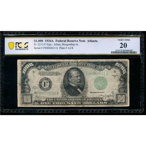 1934A $1000 Atlanta FRN PCGS 20