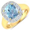 Image 1 : 14KT Yellow Gold 3ct Aquamarine and Diamond Ring