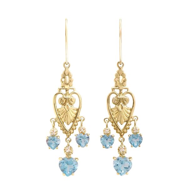 Plated 18KT Yellow Gold and Sterling Silver 4.07ctw Blue Topaz Earrings