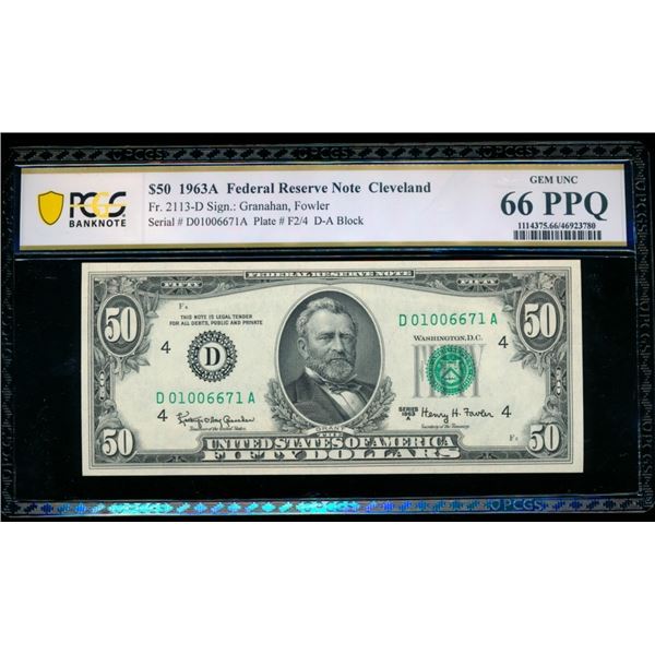 1963A $50 Cleveland FRN PCGS 66PPQ