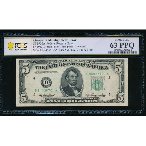 1950A $5 ERROR FRN PCGS 63PPQ