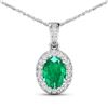 Image 1 : 14KT White Gold 1.00ct Zambian Emerald and Diamond Pendant with Chain