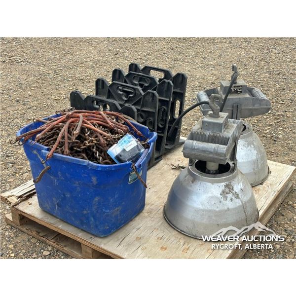 TRUCK TIRE CHAINS, SHELVING & SHOP LIGHTS